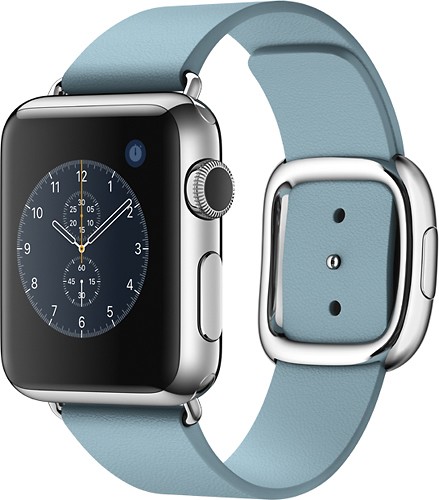 Apple - Apple Watch 38mm Stainless Steel Case - Blue Jay Modern Buckle Band - Large