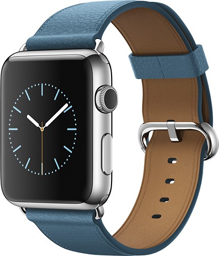 Apple - Apple Watch 42mm Stainless Steel Case - Marine Blue Classic Buckle Band