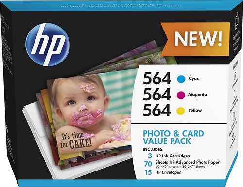 HP - 564 3-Pack Ink Cartridges + Photo Paper - Cyan/Magenta/Yellow